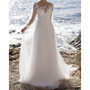 A-Line Wedding Dresses Jewel Neck Floor Length Lace Tulle Long Sleeve Beach with Appliques 2020