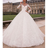 A-Line Wedding Dresses Jewel Neck Floor Length Lace Tulle Long Sleeve Country Luxurious with Appliques 2020
