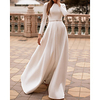 A-Line Wedding Dresses Jewel Neck Floor Length Satin Long Sleeve Country Simple with Sashes / Ribbons Buttons 2020