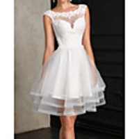 A-Line Wedding Dresses Jewel Neck Short / Mini Lace Sleeveless Vintage Little White Dress with 2020