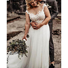 A-Line Wedding Dresses Jewel Neck Sweep / Brush Train Lace Tulle Sleeveless Country Romantic Beach with Appliques 2020