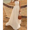 A-Line Wedding Dresses Jewel Neck Sweep / Brush Train Satin Sleeveless Simple with Pleats 2020