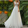 A-Line Wedding Dresses Jewel Neck Sweep / Brush Train Tulle Regular Straps Romantic Boho Backless with Lace Insert 2020
