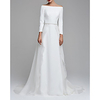 A-Line Wedding Dresses Off Shoulder Court Train Detachable Chiffon Satin Long Sleeve Simple with 2020