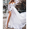 A-Line Wedding Dresses Off Shoulder Court Train Organza Long Sleeve Beach with Split Front 2020