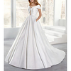 A-Line Wedding Dresses Off Shoulder Floor Length Satin Sleeveless Simple Luxurious with 2020
