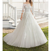 A-Line Wedding Dresses Off Shoulder Sweep / Brush Train Lace Tulle 3/4 Length Sleeve Country Formal Luxurious with Pleats Appliques 2020