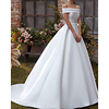 A-Line Wedding Dresses Off Shoulder Sweep / Brush Train Satin Sleeveless Country Simple with 2020