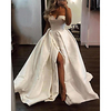 A-Line Wedding Dresses Off Shoulder Sweep / Brush Train Satin Sleeveless Simple with Split Front 2020