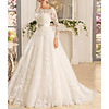 A-Line Wedding Dresses Off Shoulder Sweep / Brush Train Tulle Regular Straps Illusion Sleeve with Appliques 2020