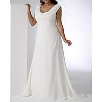 A-Line Wedding Dresses Scoop Neck Floor Length Chiffon Sleeveless Simple Plus Size with 2020