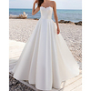 A-Line Wedding Dresses Strapless Floor Length Lace Satin Sleeveless Country Romantic with 2020