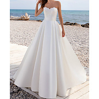 A-Line Wedding Dresses Strapless Floor Length Lace Satin Sleeveless Country Romantic with 2020