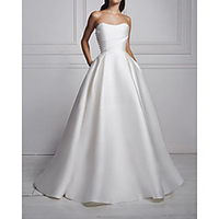 A-Line Wedding Dresses Strapless Floor Length Satin Sleeveless Simple with 2020