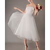 A-Line Wedding Dresses Strapless Knee Length Tulle Stretch Satin Sleeveless Vintage Little White Dress 1950s with 2020