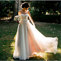 A-Line Wedding Dresses Sweetheart Neckline Floor Length Lace Tulle Spaghetti Strap Beach Backless with Appliques 2020