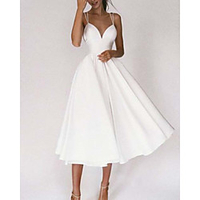 A-Line Wedding Dresses Sweetheart Neckline Tea Length Chiffon Sleeveless Simple Vintage Little White Dress Backless with Pleats 2021 miniinthebox