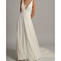 A-Line Wedding Dresses V Neck Court Train Chiffon Sleeveless Simple Beach with 2020