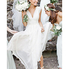 A-Line Wedding Dresses V Neck Floor Length Chiffon Sleeveless Simple Beach with 2020