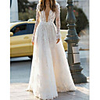A-Line Wedding Dresses V Neck Floor Length Lace Long Sleeve Country with 2020