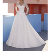 A-Line Wedding Dresses V Neck Floor Length Lace Satin Long Sleeve Formal Luxurious with Appliques 2020