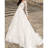 A-Line Wedding Dresses V Neck Floor Length Lace Tulle Long Sleeve Country with Appliques 2020
