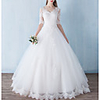 A-Line Wedding Dresses V Neck Floor Length Polyester Half Sleeve Formal Mordern Backless Illusion Sleeve with Lace Insert 2020