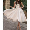 A-Line Wedding Dresses V Neck Knee Length Satin Sleeveless Simple Vintage Little White Dress 1950s with 2020
