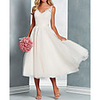 A-Line Wedding Dresses V Neck Midi Tulle Regular Straps with Bow(s) Lace Insert 2020