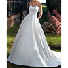 A-Line Wedding Dresses V Neck Strapless Floor Length Satin Sleeveless Country Simple with 2020