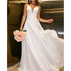 A-Line Wedding Dresses V Neck Sweep / Brush Train Chiffon Charmeuse Sleeveless Simple Beach with Lace Pleats 2020