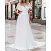 A-Line Wedding Dresses V Neck Sweep / Brush Train Chiffon Short Sleeve Beach with Sashes / Ribbons 2020