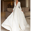 A-Line Wedding Dresses V Neck Sweep / Brush Train Satin Long Sleeve Mordern Modern with Crystals 2020