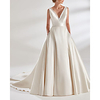 A-Line Wedding Dresses V Neck Sweep / Brush Train Satin Sleeveless Country Simple with Pleats 2020