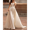 A-Line Wedding Dresses V Neck Sweep / Brush Train Satin Sleeveless Formal Simple with Pleats 2020