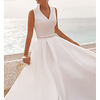 A-Line Wedding Dresses V Neck Sweep / Brush Train Satin Sleeveless Simple Beach with Crystal Brooch 2020