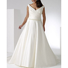 A-Line Wedding Dresses V Neck Sweep / Brush Train Satin Sleeveless Simple Plus Size with Beading Crystal Brooch 2020