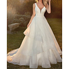 A-Line Wedding Dresses V Neck Sweep / Brush Train Satin Tulle Sleeveless Country Simple with Cascading Ruffles 2020