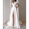 A-Line Wedding Dresses V Neck Sweep / Brush Train Stretch Satin Sleeveless Simple Beach with Split Front 2020