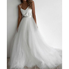 A-Line Wedding Dresses V Neck Sweep / Brush Train Tulle Charmeuse Sleeveless Simple Beach with Pleats 2020