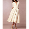 A-Line Wedding Dresses V Neck Tea Length Satin Half Sleeve Casual Vintage Little White Dress 1950s with 2020