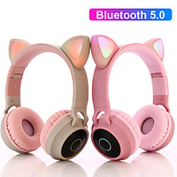 AA43 Over-Ear LED Headphones Cat Ear Bluetooth 5.0 Stereo ual Drivers Headset Support TF Card 3.5mm Plug With Mic