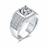 aaa cubic zirconia pinky ring 3 row pave 3 ct cz solitaire mens engagement ring wide band silver plated brass