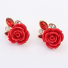 AAA Cubic Zirconia Stud Earrings Roses Flower European Fashion Earrings Jewelry Red / Black For Daily