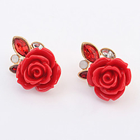 AAA Cubic Zirconia Stud Earrings Roses Flower European Fashion Earrings Jewelry Red / Black For Daily