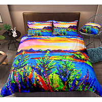 Abstract Landscape 3-Piece Duvet Cover Set Hotel Bedding Sets Comforter Cover with Soft Lightweight Microfiber,  Include 1 Duvet Cover,  2 Pillowcases for Double/Queen/King(1 Pillowcase for Twin/Single)