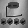 Adhesive Hooks Bathroom Accessories Set Towel Hook Tissue Holder High-strength Nail-free Sticker Matte Black Brushed Finished Towel Holder Rack 4pcs Robe Hook 1 Paper Holder Removable