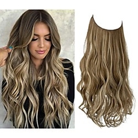 Adjustable Headband Halo Hair Extension Medium Brown With Ash Blonde Highlight Short Wavy Curly Synthetic Hairpiece Invisible Wire 12 Inch for Women Heat Resistant Fiber No Clip miniinthebox