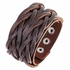 adjustable leather bracelet wide brown belt cuff genuine men and women (brown)