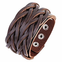 adjustable leather bracelet wide brown belt cuff genuine men and women (brown)